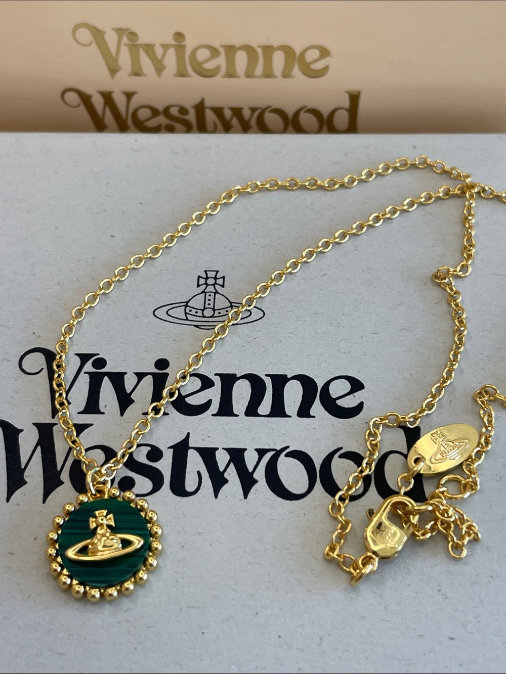 Vivienne Westwood Gold Chain with Green Orb Enamel Pendant